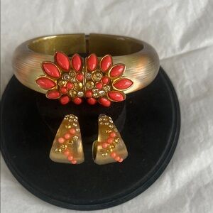 Alexis Bittar Gold and Coral Bracelet & Earrings Set